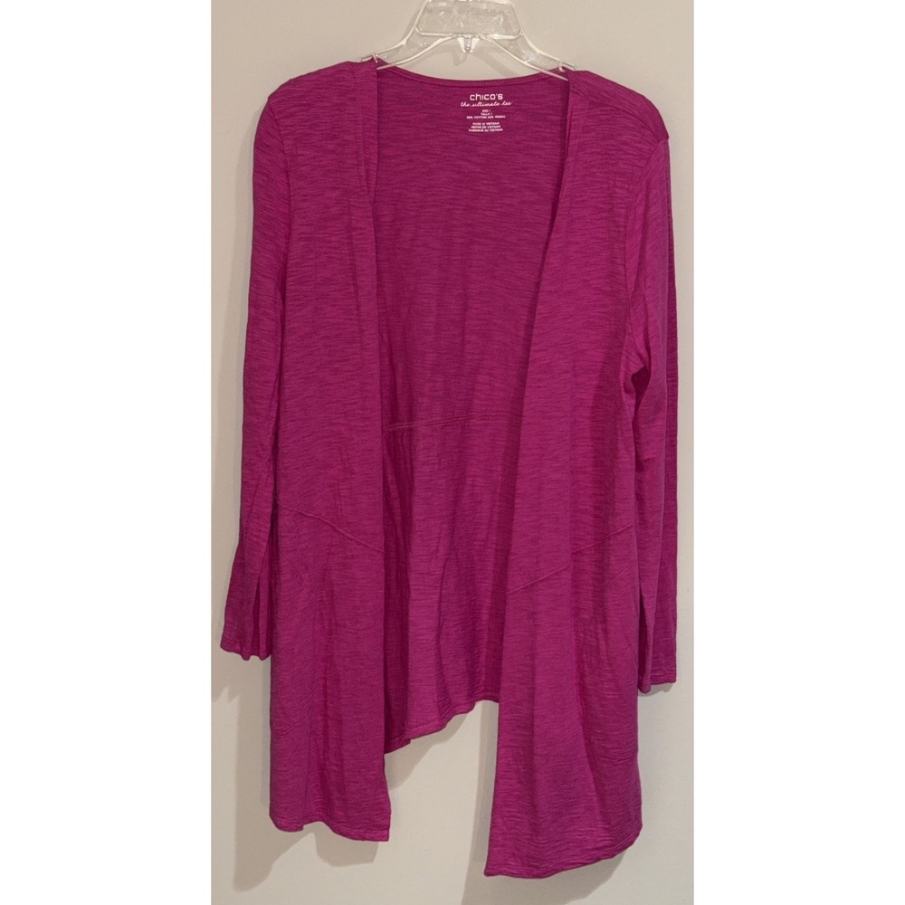 Chicos The Ultimate Tee Women's Size Small Long Sleeve Pink Open Cardigan